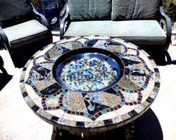 Outdoor Furniture Custom Mosaic Tables, Fire Pit Tile Table