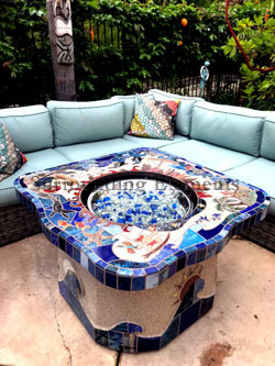 Outdoor Furniture Custom Mosaic Tables, Fire Pit Tile Table